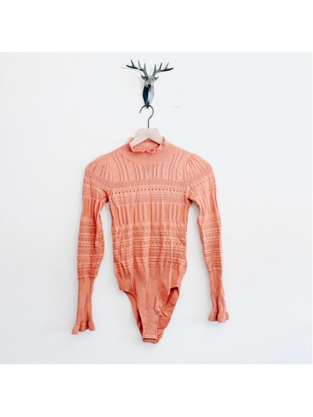 Free People Women's Coral Knit Mock Neck Bodysuit Size Medium